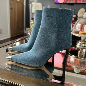 Michael Kors Blue Denim Heeled Boots with Silver Tips